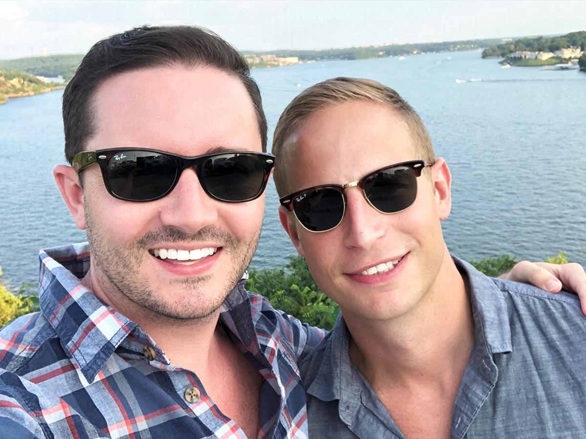 Robert Shields (left) and husband, Joe, have fun in the sun at a friend’s summer home in Lake of the Ozarks, Missouri.
